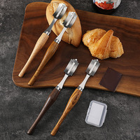 Couteau à pain en acier inoxydable, outil à découper la pâte, lame courbée, manche en bois, lames remplaçables, trancheur de pain artisanal pour la fabrication maison