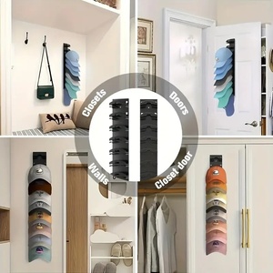 Organisateur mural multifonctionnel en PVC et métal pour chapeaux et casquettes de baseball, support adhésif puissant, capacité de 10 chapeaux, présentoir suspendu - Product Image 3