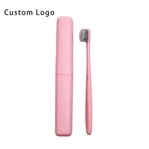 OEM Eco Friendly Custom Toothbrush with Wheat Straw and Charcoal Bristles in a Travel Size Case - Product Image 2