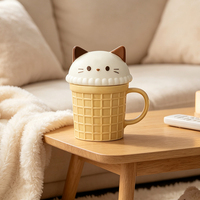 Mug en céramique avec couvercle en forme d'animal 3D mignon, tasse à café au lait de dessin animé, cadeau