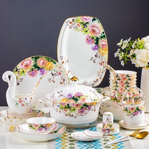 Modern Luxury Ceramic Dinner Plate Sets Creative Gold Inlaid Set Bone China Cutlery Luxury <b>Dinnerware</b> - Product Image 2