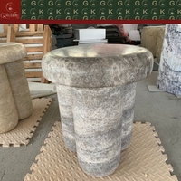 Table d'appoint ronde en travertin gris argenté GOLDKING pour salon, canapé, meubles en pierre sur mesure, décoration de luxe pour la maison