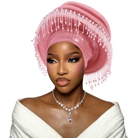 Nouveauté 2026 : Bonnet pré-noué élégant pour femme, foulard musulman plissé, auto-gele, avec pompons et perles, idéal pour l'extérieur, la plage et le cyclisme, 100% coton