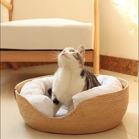 Lit pour chat mignon avec coussin moelleux, panier tissé en corde de coton de qualité supérieure avec coussin pour chats et chiens