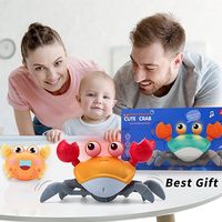 Juguete interactivo de cangrejo para gatear para bebé, juguete de cangrejo con luces musicales y evitación de obstáculos, juguete de baile recargable por USB