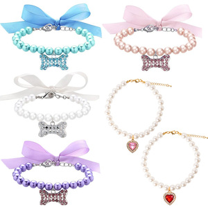 <span class=keywords><strong>Collar</strong></span> de Lujo para Mascotas Estilo Princesa con Perlas de Imitación, Lazo de Moda y Colgante de Hueso y Corazón, Accesorio de Joyería para Gatos y Perros - Product Image 5