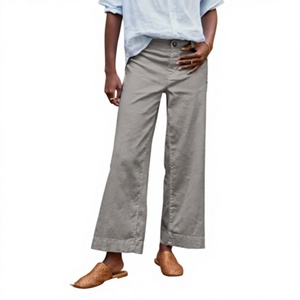 Pantalon Capri Femme Été 100% Coton Respirant Coupe Ample Taille Élastique Longueur Entière Idéal Enseignante Travail Décontracté Affaires avec Poches - Product Image 3