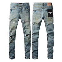 Jeans Homme Délavé Vintage Tendances Luxe Déchiré Streetwear Tissu Denim Pantalons Empilés