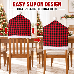Décorations de Noël en gros, housse de chaise personnalisée <span class=keywords><strong>avec</strong></span> logo, en polyester, pour les fêtes, les hôtels, rouge et noir, à carreaux Buffalo, <span class=keywords><strong>avec</strong></span> motif chapeau de Père Noël - Product Image 4