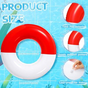 6 Pack Red and White Half <b>Inflatable</b> Swim Rings <b>for</b> <b>Pool</b> Beach - Product Image 6