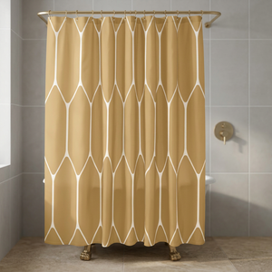 Rideau de douche en polyester imperméable à motif géométrique, or et blanc, décoration de salle de bain moderne, design imprimé de forme carrée - Product Image 1