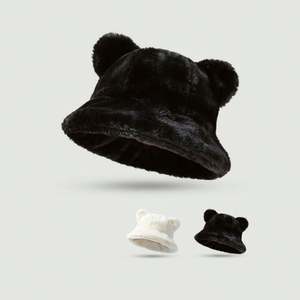 Sombrero de Pescador de Felpa Suave con Orejas de Gato y Oso, Estilo Casual de Dibujos Animados para Invierno - Product Image 1