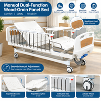 Lit d'hôpital manuel 2 fonctions avec table d'amortissement, plateau en acier embouti, garde-corps en aluminium renforcé 12 barres, pour soins aux personnes âgées