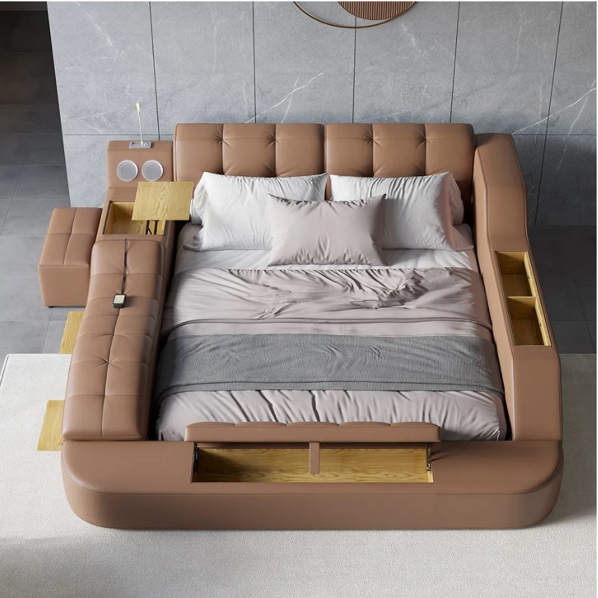 massage storage speaker brown smart bed king size tufted platform bed
