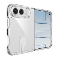 Étui de protection transparent pliable pour iPhone Duo, anti-rayures, dos en PC, cadre en TPU absorbant les chocs avec support métallique