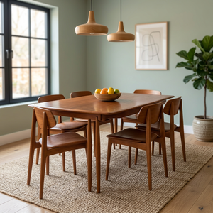 Ensemble de salle à manger minimaliste en bois, 6 chaises à dossier solide, meubles durables pour la salle à manger - Product Image 3