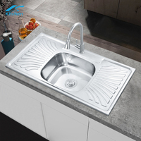 Évier de cuisine en acier inoxydable Liangshun 10050SA noir, design moderne, style ferme, à cuve unique, un trou, sans robinet, certifié CE