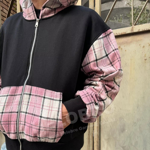 Felpe con Zip in Cotone 100% French Terry con Patchwork a Quadri e Blocchi di Colore Personalizzate per <span class=keywords><strong>Uomo</strong></span> di Helobro Clothing Manufacturers - Product Image 4