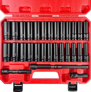 29-Piece thép không gỉ 1/2 ổ cắm thiết lập dài tay áo ngắn Metric Imperial mở rộng Điện Gió Fly Metric Imperial Big trường hợp khó khăn - Product Image 1