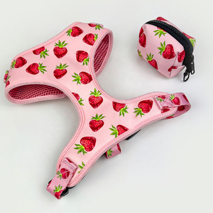 Escape Proof Strawberry Prin Pet <span class=keywords><strong>Harness</strong></span> Leash Bag Set Colete Ajustável Luxo Personalizado Sem Pull Dog <span class=keywords><strong>Cat</strong></span> <span class=keywords><strong>Harness</strong></span> - Product Image 3