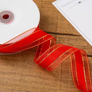 Cinta de Organza Satinada con Borde Dorado de 2.5cm y 45 Yardas, Resistente al Encogimiento, en Colores Personalizados, para Invitaciones de Boda y Decoración del Hogar - Product Image 2