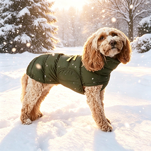 Manteau rembourré vert pour chien, veste chaude d'hiver pour chiens, style classique, matériau en polyester, vêtements pour animaux de compagnie de couleur unie - Product Image 5