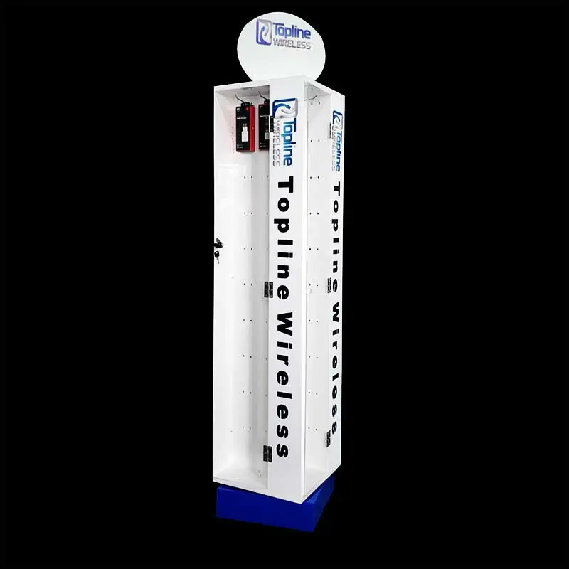 Custom Acryl Retail Reclame Mobiele Telefoon Oplader Display Vloerstaande Roterende Mobiele Accessoires Display Rekken Met Led