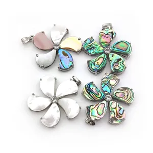 New Design White MOP Colorful Five Petals Flower CZ Charm Natural Abalone Paua Shell Pendant Fashion Silver Jewelry for Women