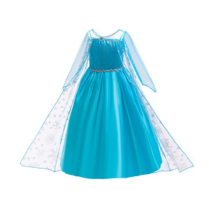 Costume da Elsa per Bambine, Abito Blu con Paillettes a Fiocchi di Neve e Maniche Lunghe con Mantello per Feste di Halloween e Natale - Product Image 2