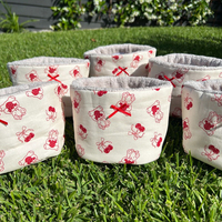 Sac de rangement portable personnalisable en coton rayé avec fermeture éclair, forme seau flexible, pour articles de toilette de voyage