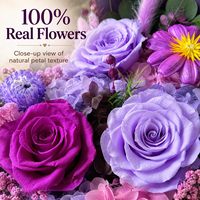 Bouquet de roses violettes préservées, 100% fleurs réelles, boîte cadeau éternelle longue durée pour anniversaire, fête des mères, Saint-Valentin