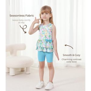 Dreamhalo Conjunto de verano para niñas pequeñas, camiseta sin mangas con volantes y pantalones cortos con lazo, conjunto de 2 piezas, ropa de 2 a 6 años - Product Image 4