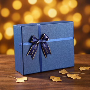 Boîte cadeau rigide bleu marine avec ruban bleu or, boîte d'emballage de luxe en carton pour mariage, anniversaire, cadeau de la Saint-Valentin - Product Image 6
