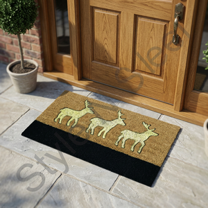 Anti Slip <b>Rug</b> Soft Silky Smooth Carpet <b>Black</b> Bottom and Light Brown with Three Deer Printed Doormat for House at Wholesale Price - Product Image 2