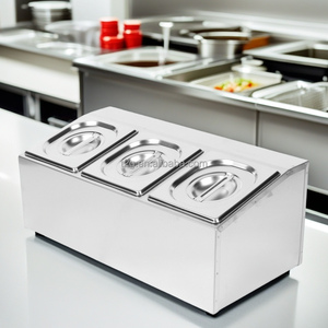 Conteneur de buffet en acier inoxydable à trois compartiments, bac Gastronorm poli miroir, matériau de qualité alimentaire, à poser au sol - Product Image 6