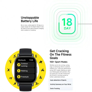 Reloj Inteligente Original Redmi <span class=keywords><strong>Watch</strong></span> 5 <span class=keywords><strong>Lite</strong></span> con Pantalla AMOLED de 1.96 Pulgadas, 470 mAh, Resistente al Agua, Monitoreo de Frecuencia Cardíaca 24 Horas, BT5.3, GPS - Product Image 2