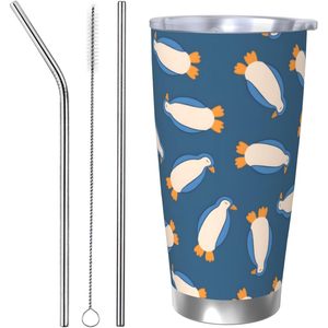 800ml en acier inoxydable gobelet pingouin Design couvercle de bouteille d'eau isolé pour l'extérieur bureau voiture utilisation anti-déversement boisson paille - Product Image 1
