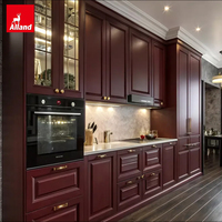 Armoire de cuisine Allandcabinet avec portes à panneaux surélevés, couleur bordeaux, en bois massif turc, meuble de rangement pour cuisine