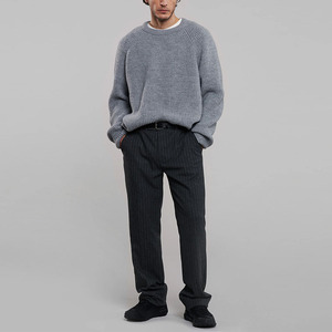 Outono e Inverno Camisola De Malha Mens Loose Fit Chunky Needle 9GG Camisola Texturizada De Cor Sólida - Product Image 4