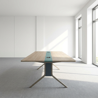 Table de conférence minimaliste grande taille, plateau en bois grainé, piétement en métal en Y, panneau écologique E1, mobilier de réunion exécutif