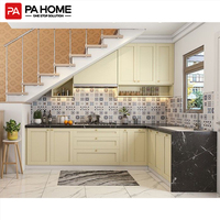 PA nouveau modèle conception poignée cachée résident meubles encart laque cuisine en bois en forme de L sous escalier armoires de cuisine