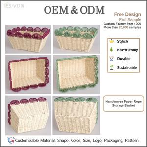 Cesta de Almacenamiento Rectangular de Cuerda de Papel con Borde Festoneado, Tejida a Mano, Organizador <span class=keywords><strong>para</strong></span> el Hogar, Baño, Cocina, Guardería, Venta <span class=keywords><strong>al</strong></span> <span class=keywords><strong>por</strong></span> <span class=keywords><strong>Mayor</strong></span> - Product Image 2