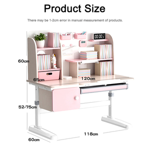 Bureau d'apprentissage pour enfants avec étagère, finition en bois massif, options rose et bleu, design moderne, chaise pour enfants pour chambre à coucher et salon - Product Image 2
