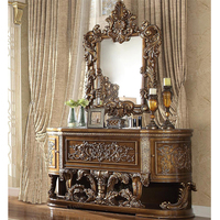 Ensemble complet de chambre à coucher en bois sculpté de Guangzhou avec lit américain, table de chevet, coiffeuse et banc de pied de lit