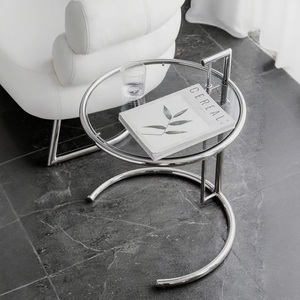 Mesa de centro de cristal de acero inoxidable de altura ajustable, mesa auxiliar de <span class=keywords><strong>Metal</strong></span> de diseño clásico moderno para sala de estar del hogar - Product Image 1