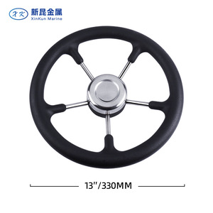 Volante de control para barco, 150 mm de diámetro, agarre de goma negra, equipo marino - Product Image 2