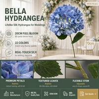 Tiges d'hortensias artificiels réalistes, 90 pétales, têtes en soie pour bouquet DIY, mariage, fête, décoration d'événements