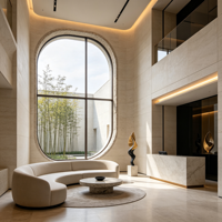 Fenêtre fixe extra-large irrégulière à cadre dissimulé en aluminium pour villa avec vue sur le lac, étanche et sur mesure
