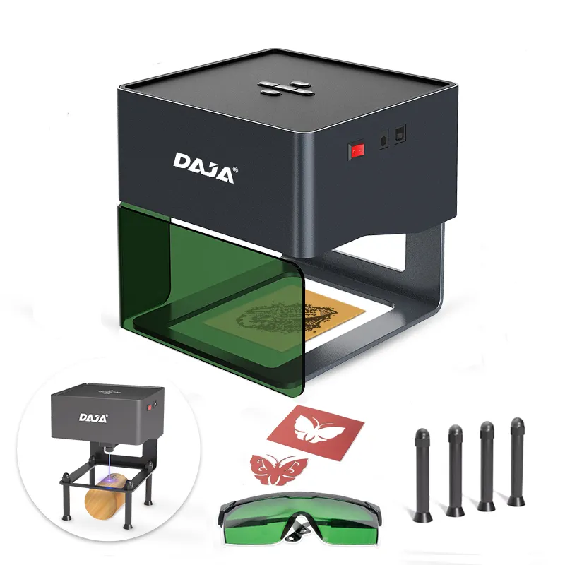 Máquina de gravação a laser DAJA DJ6, controle por aplicativo 3W, para uso doméstico, DIY, impressora pequena portátil com logotipo, cortador de madeira, máquina de gravação a laser quente