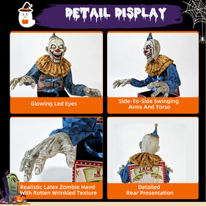 Clown <span class=keywords><strong>mal</strong></span>éfique animatronique <span class=keywords><strong>Jack</strong></span> in the Box pour Halloween avec mouvements, sons et yeux LED – Décoration pour maison hantée - Product Image 5